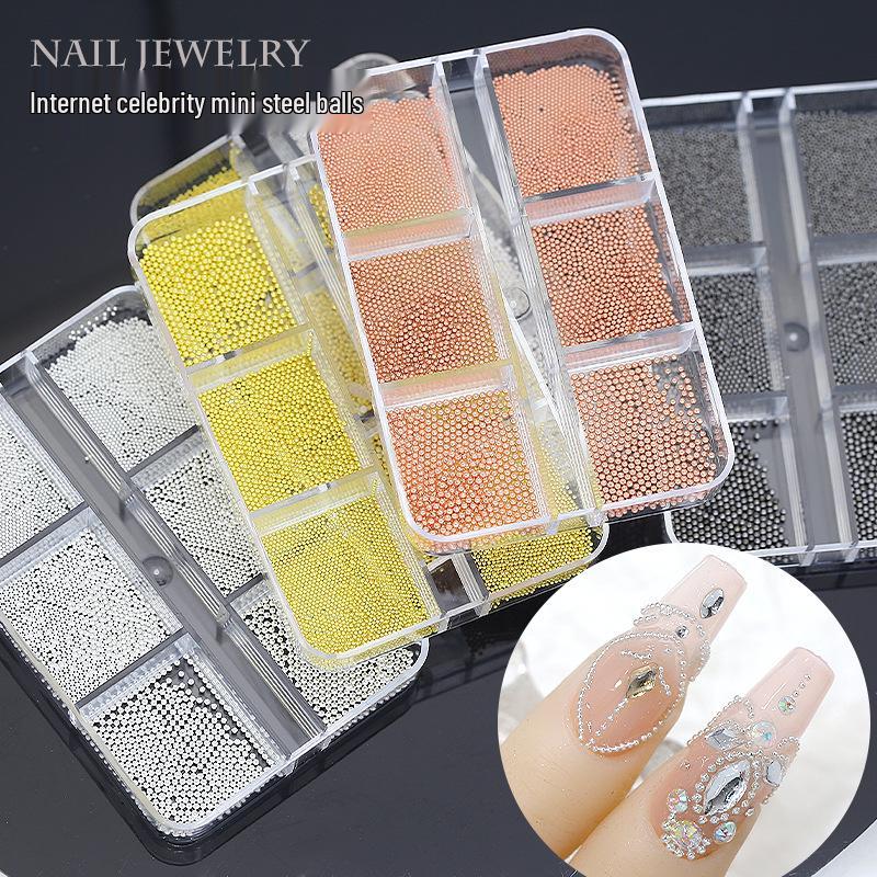 6-Grid Nail Art Set: Mini Steel Ball Decorations for DIY Nail Design