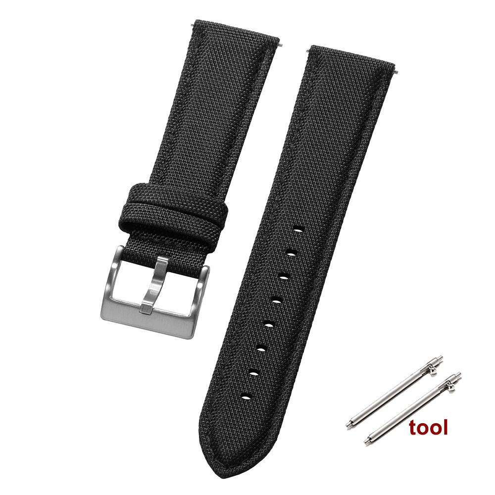 20mm 22mm Nylon Watch Strap Quick Release Black Buckle Watch Bands Durable Weaving Fabric Leather Wristband Belt for Men Women
