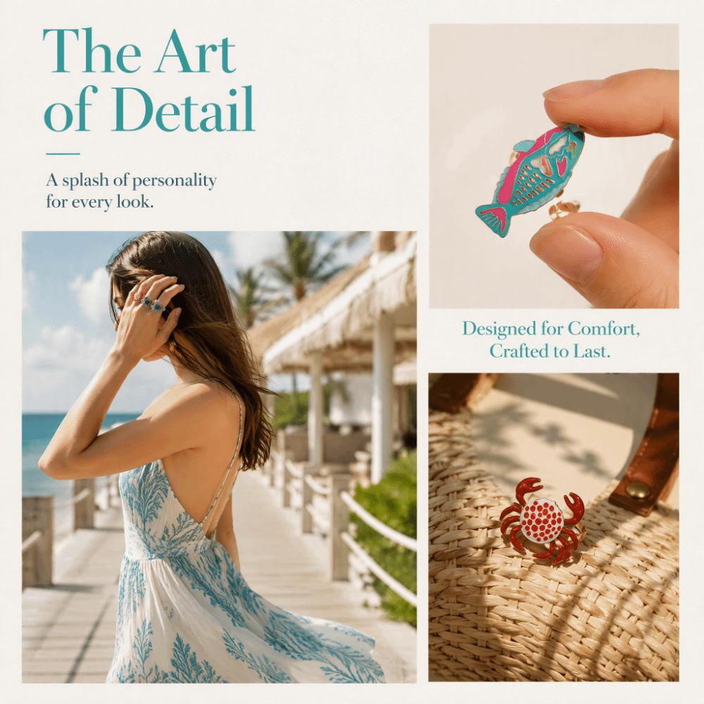 Adjustable Open Rings Fish Shaped Rings Enamel Band Rings Drip Oil Rings Casual Wear