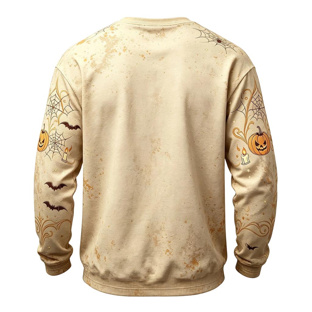 Men's Casual Knit Neck Long Sleeve Top with Halloween Print