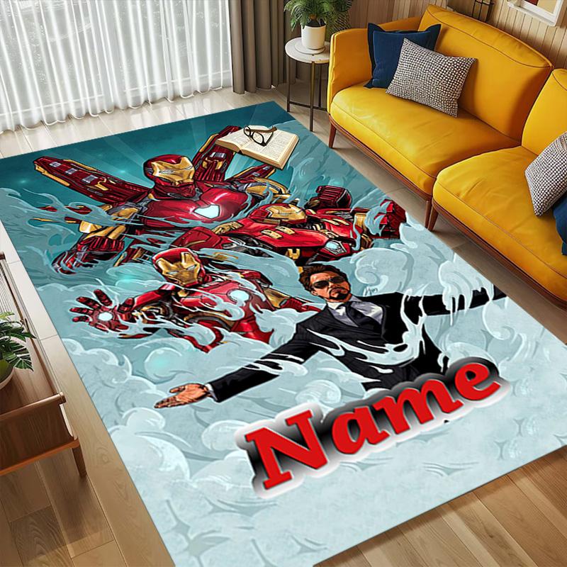Personalized Name Iron Man Flight Living Room Non-Slip Area Rug Soft Carpet for Bedroom Kids Playroom Sofa Office Home Decor Doormat