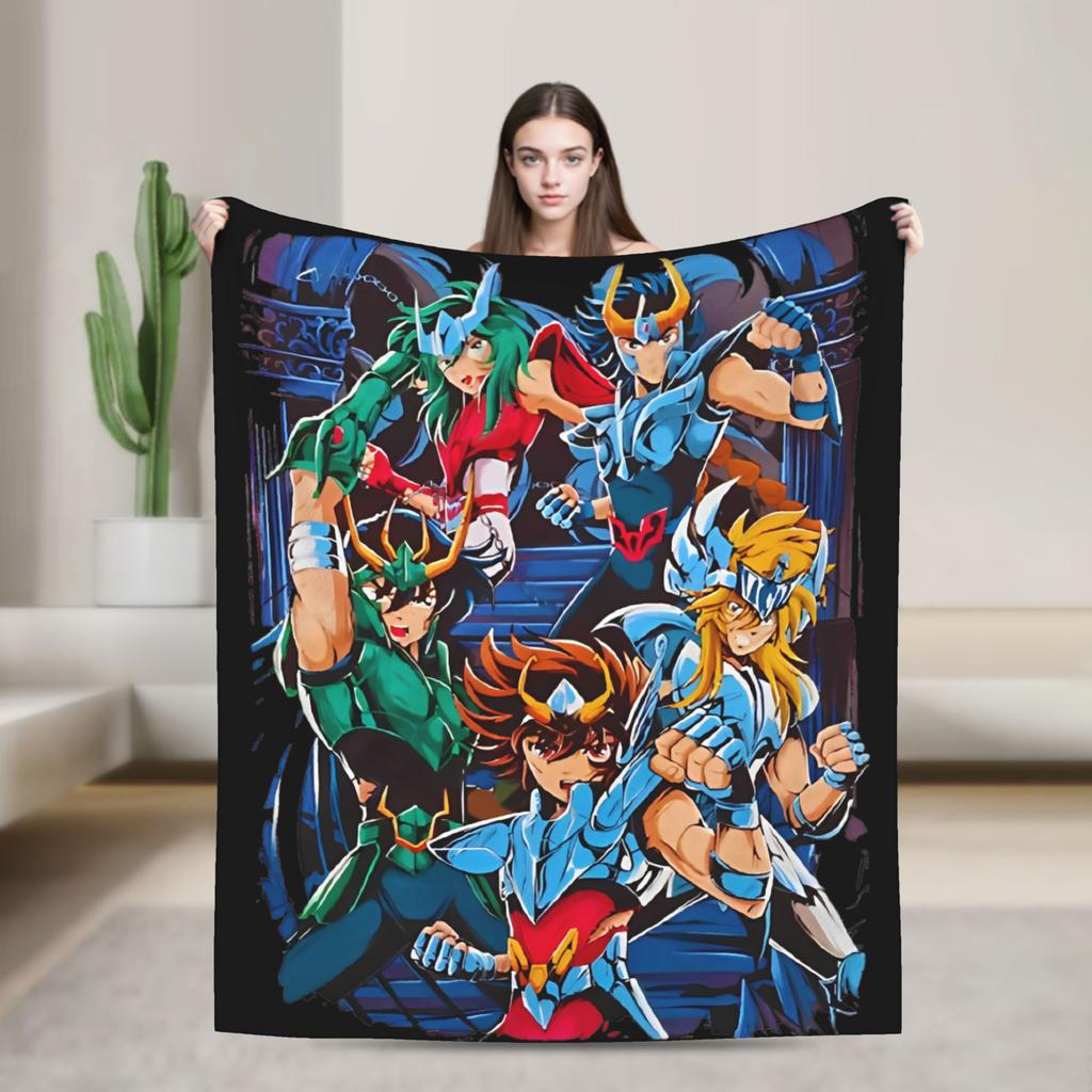 Knights Of The Zodiac Anime Fleece Throw Blanket Saints Seiyas Blankets for Bedding Office Super Warm Bed Rug,