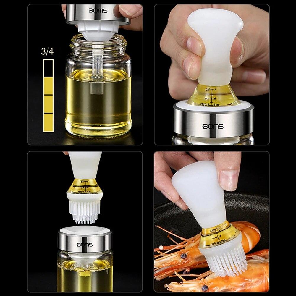 Portable Oil Bottle with Silicone Brush Kitchen Glass Bottle Cooking Barbecue Grill Oil Pastry Brush BBQ Baking Accessories