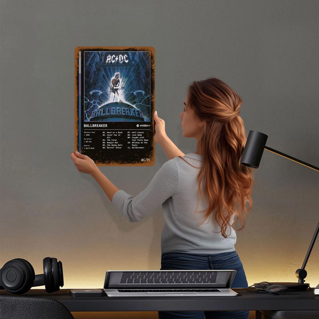 Ballbreaker (1995) Album By AC/DC Metal Signs Guitar Poster Bathroom Decor Custom Tinplate Sign for Wall Art Decoration Retro