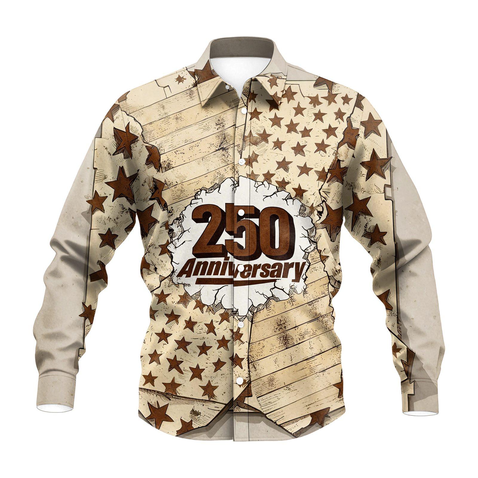 Мужские рубашки с длинным рукавом к 250-летию США 1776-2026 Рубашки с американским флагом XXL хаки