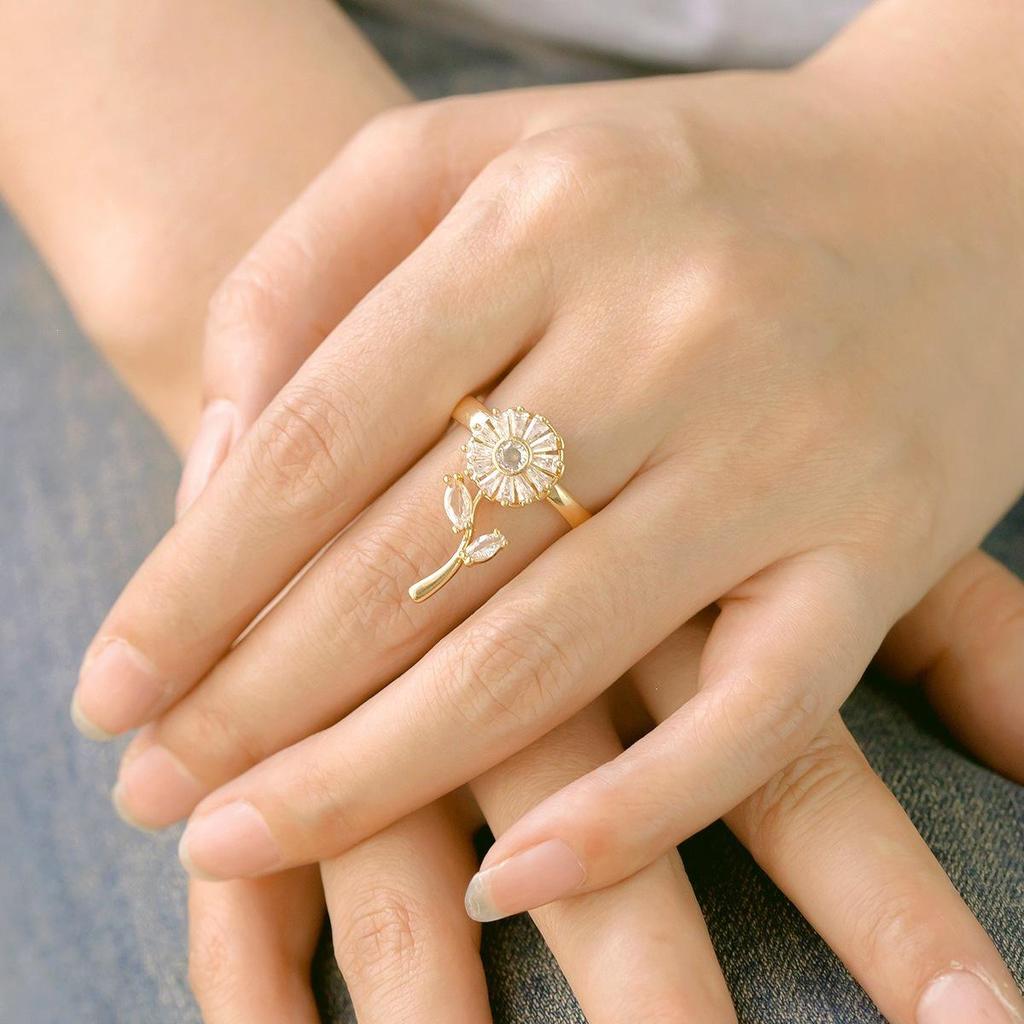 Diamond Sunflower Clover Adjustable High-end Korean Style Ring