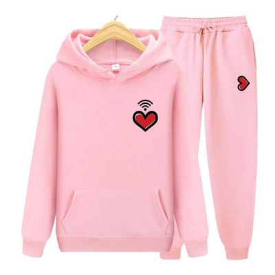 Tracksuit 2 Pieces Set Unisex Hoodies Fleece Sweatshirt+Pants Suit Hoodie Sportswear Jogging Men's Sets Heart Print Sweatshirt Sport Suit