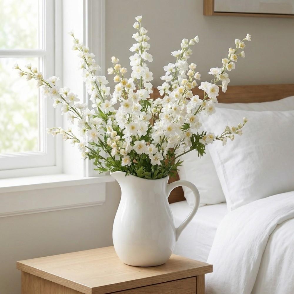 Green Leaves Artificial Larkspur Flower Handmade Real Touch Faux Hyacinth Flower Branch Realistic Artificial Fake Flower