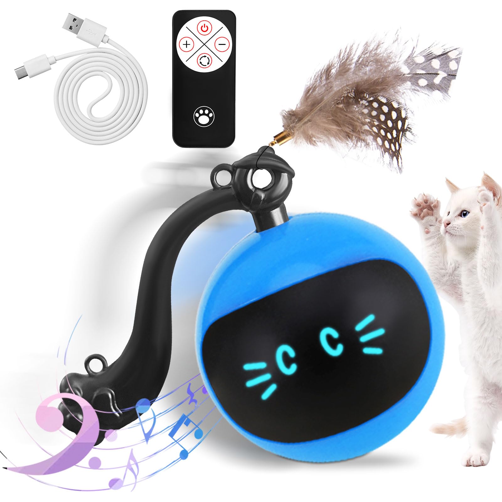 

PAKESI Автоматическая Кошка Кошка Игрушка с Автоматическим Препятствием Случайный Пульт USB Игра для Кошек Стресс Упражнения Синий Шар, Светящийся Шар, Избегание, Качение, Управление, синий
