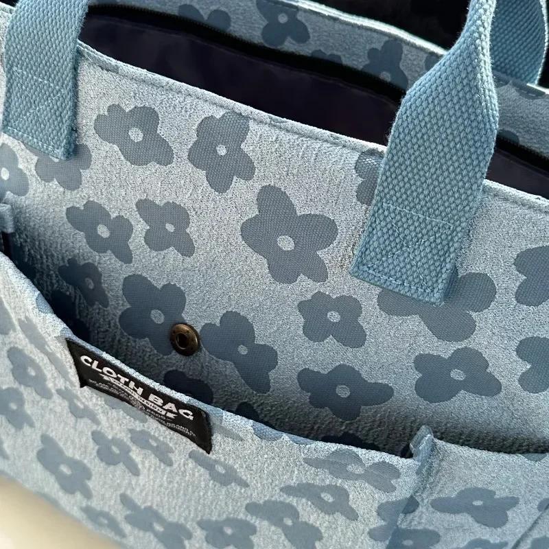 3D Floral Design Tote Bag, Thickened Zipper, Multifunctial Canvas Bag, Student Computer Handbag Shoulder Crossbody School Bag,