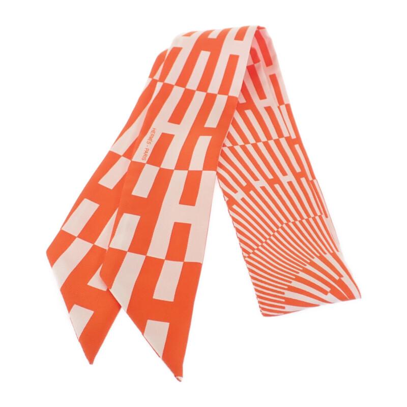 

HERMES 062423S_06 шарф BLANC/ORANGE/Оранжевый шелк Женский