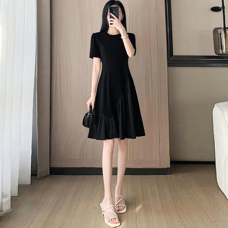 Minimalist High Waist Summer Dress With Pastiche Color Blocking For Women