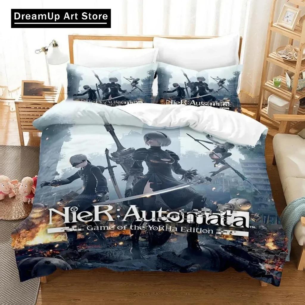 3D Printed NieR Automata Bedding Set Duvet Cover Bed Set Quilt Cover Twin Single Queen King Size Boys Adult Home Textile Decor