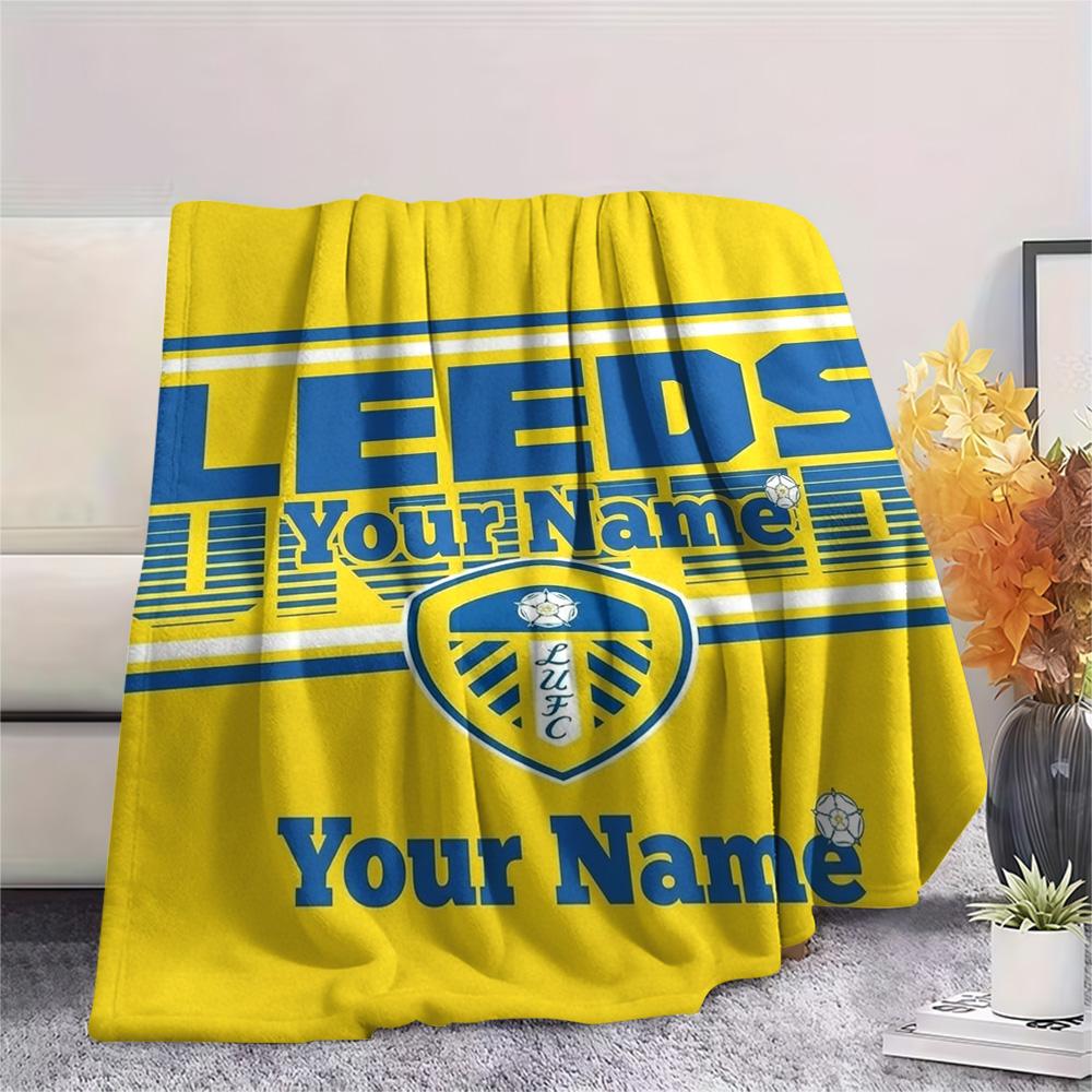 1PC Leeds Crest Custom Name Patterned Flannel Blanket Suitable For All Seasons For Home Decor Warmth And Comfort Gifts Holiday Present