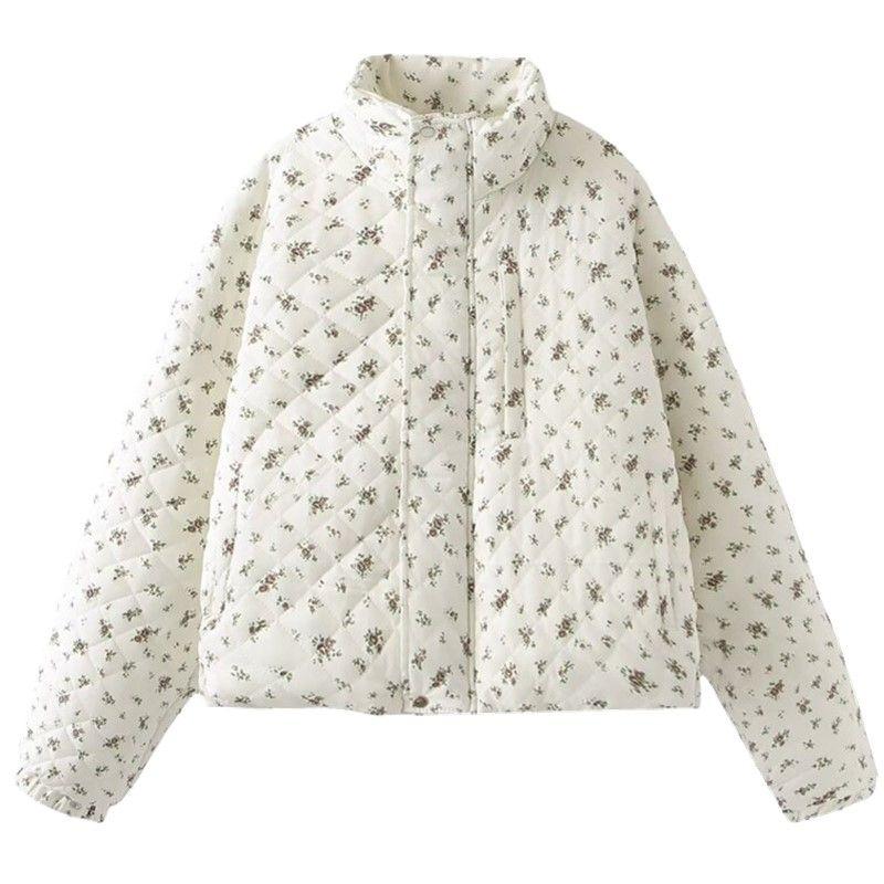 Western Style 2024 New Women clothes Floral Thickened Full Printed Autumn and Winter Versatile Slimming Loose Warm Short down jacket