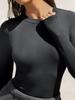 2025 Y2K Ribbed Crew Neck Women's Slim Fit Long Sleeve T-Shirt - Solid Color