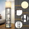 Modern LED Shelf Floor Lamp with 3 Colors Bulb White Linen Shade Wooden Shelves Living Room Bedroom Decoration Stand Lighting