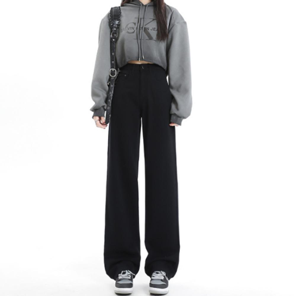 

Fashion Personality Straight Jeans Women s Spring and Autumn New Korean Version ins Skinny Temperament Wide Leg Mopping Pants Tide 2XL чёрный