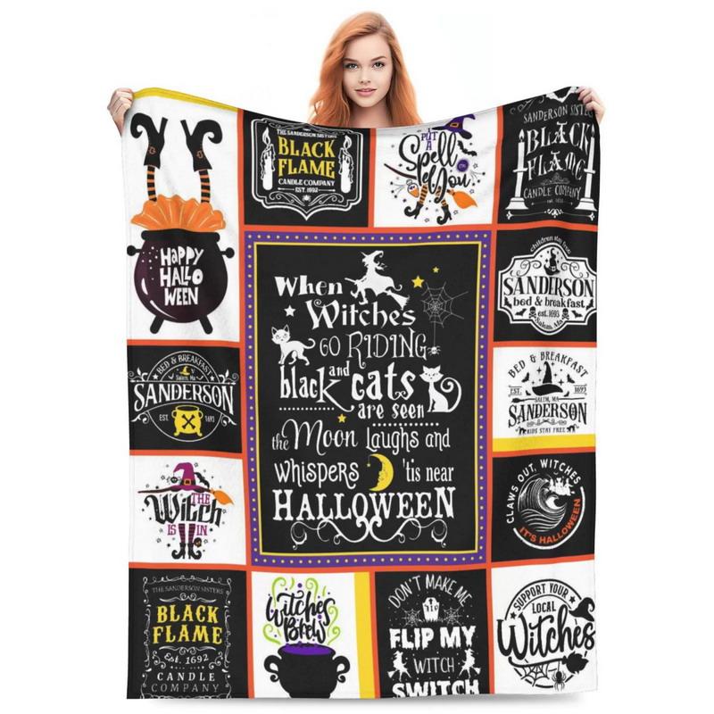 Gruseliges Halloween-Print-Kuscheldecke | Rundum-Design mit Kürbis, Fledermaus & Hexenhut auf gemütlichem Flanell Verschiedener Stil
