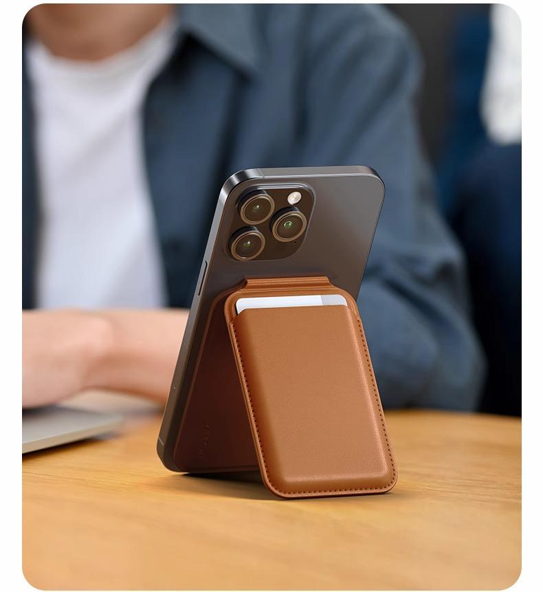 Magnetic Folding Stand & Card Holder for iPhone 17, 16, 15 with MagSafe-Compatible Leather Design