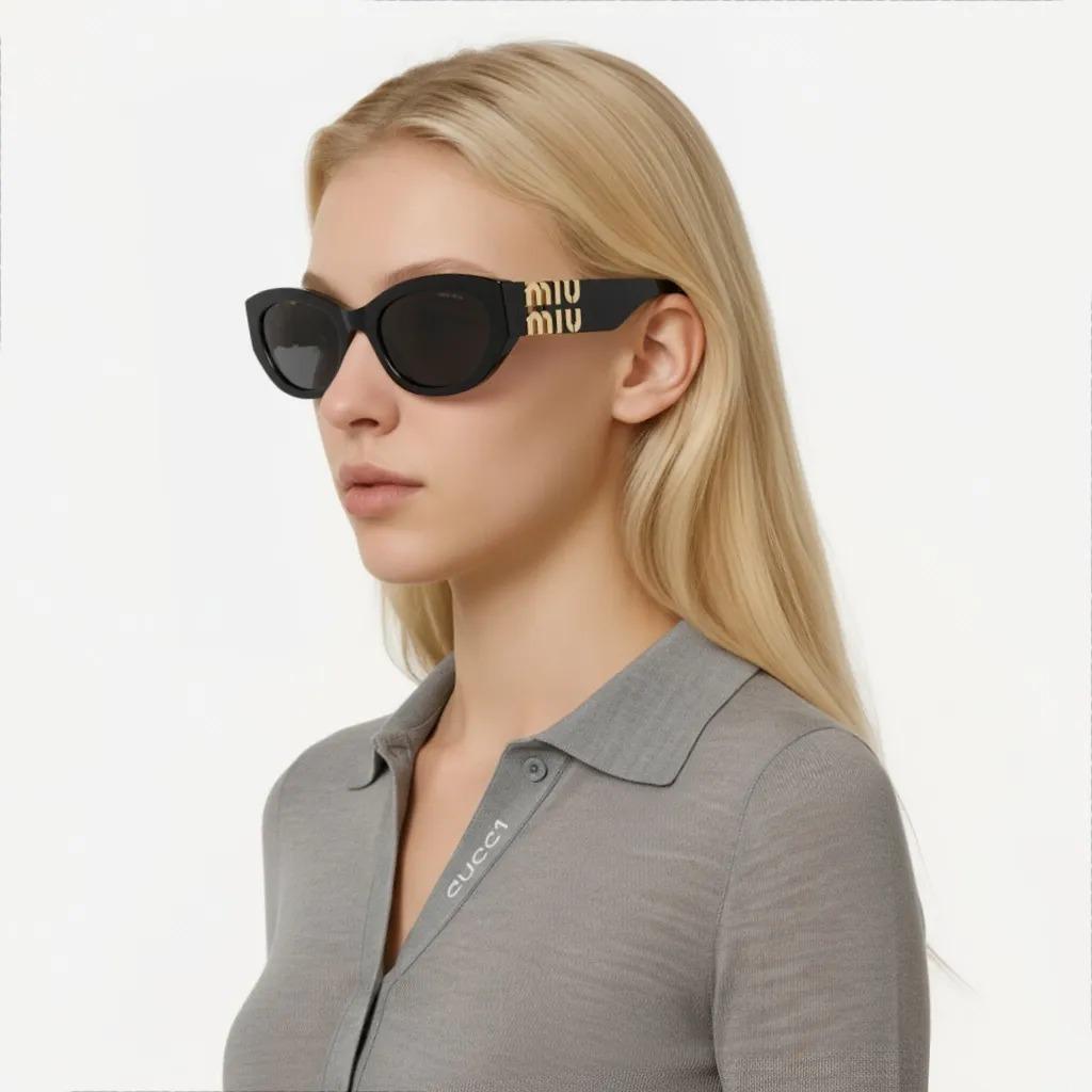 MIU MIU Logo-Embellished Oval Sunglasses for Women In Black (Prescription Available)
