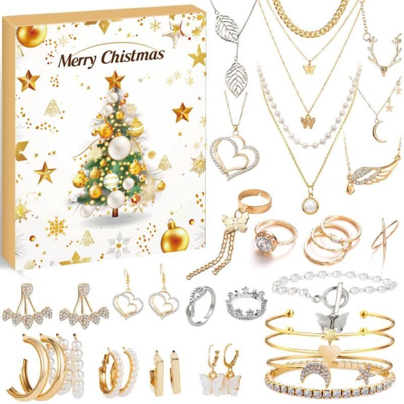Faux Jewelry Christmas 24 Day Countdown Calendar Necklace Earrings Girl For