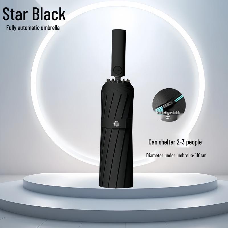 Bone Automatic Windproof Large Umbrella with UV Protection, Reversible for Sun and Rain.