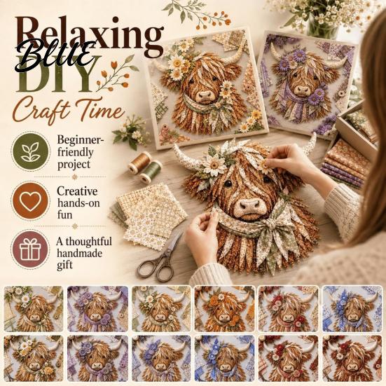 Adult Fabric Art Adults Beginner-Friendly Layered DIY Cow 3D Project Highland Kit for Textured Wall