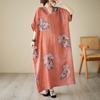Real Shot Summer V-neck Thin Cotton and Linen Large Size Loose Literary Holiday Wind Beach Skirt Retro Long Robe