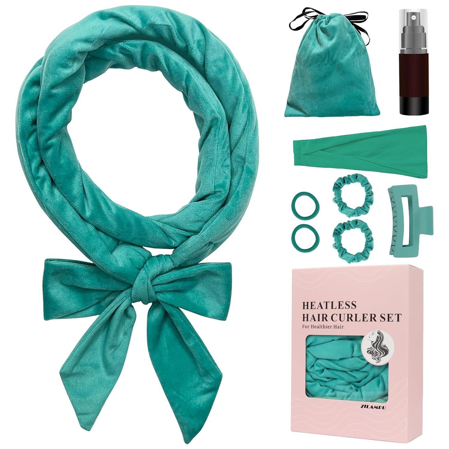 

New Lazy No Heat Hair Curler Hair Band Hair Band Hairdressing Big Wave Sleep Gift Set Green Suit