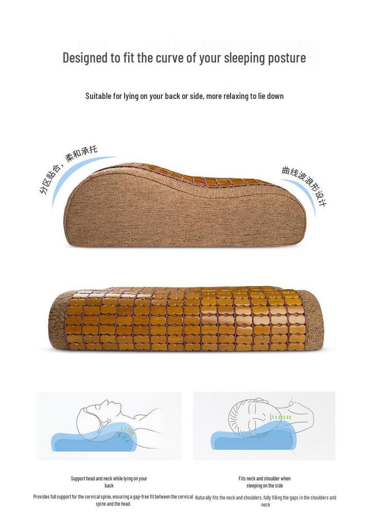 Free Shipping Summer Bamboo Cool Pillow - Neck Support for Men & Women, Hard Spine Protection, Single Person Sleep Mat