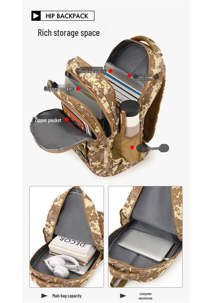 Large Capacity Men's Outdoor Sports Mountaineering Backpack - Camouflage Tactical School Bag