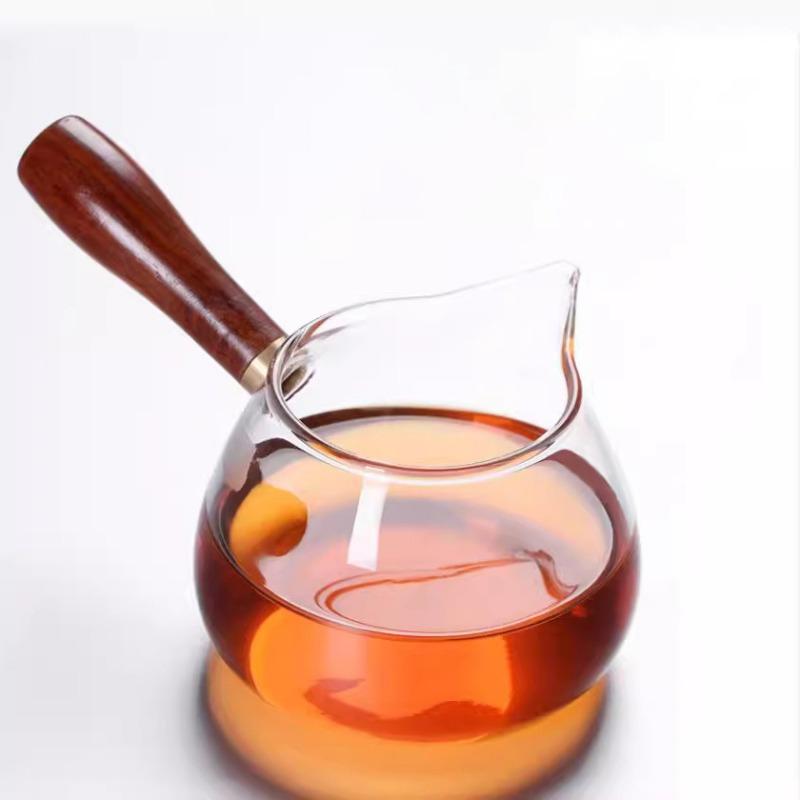 350ML High Borosilicate Glass Tea Dispenser Creative Fair Cup Eagle Mouth Side Wood Handle Heat-resistant Kung Fu Tea Set Teapot