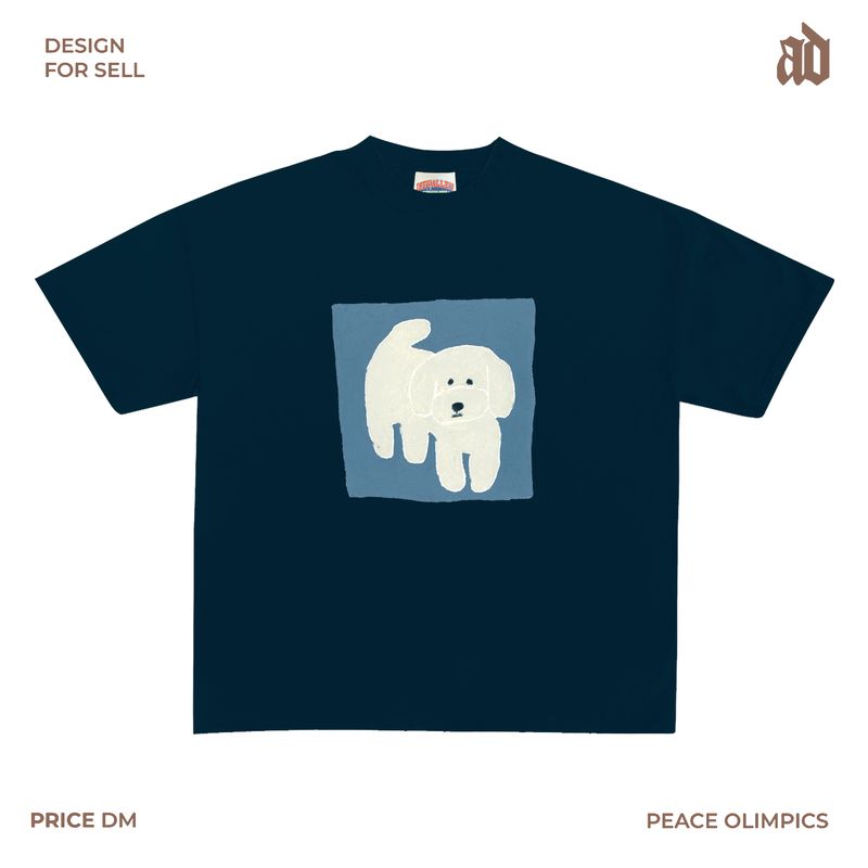 

230G Lightweight Shoulder Style Original Cute Cartoon Graffiti White Dog Illustration T-shirt Easiest for Match Short Sleeve Niche Style Navy blue XXL