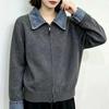 2026 Autumn/Winter Women's Knit Double-Zip Cardigan – Versatile Denim-Look Two-Piece