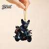 Christmas Party Hanging Decoration Puppy Riding Motorcycle Car Pendant 2D Flat Acrylic Rearview Novelty Gift for Friend Mirror Charm Holiday