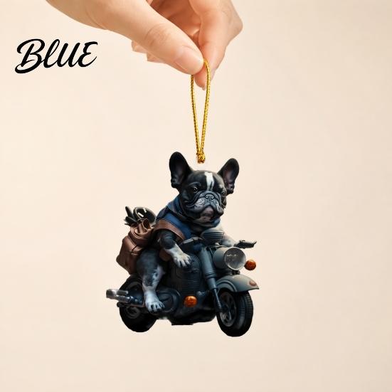Christmas Party Hanging Decoration Puppy Riding Motorcycle Car Pendant 2D Flat Acrylic Rearview Novelty Gift for Friend Mirror Charm Holiday