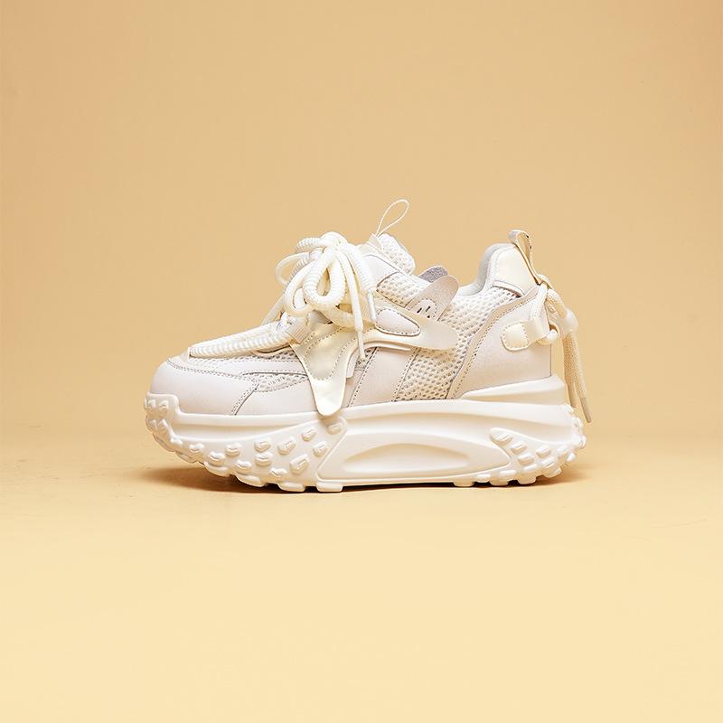 

Popular dad shoes women s 2025 spring new leather versatile platform leisure sports small inner height increase women s shoes 34 бежевый