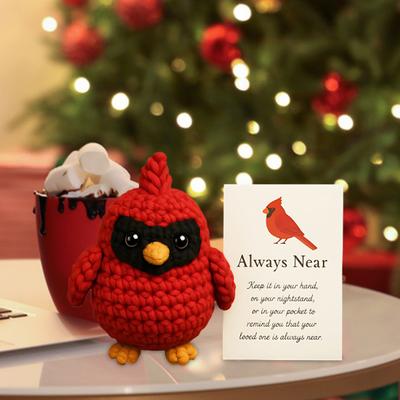 Yousheng Crochet Red Bird Emotional Support Ornament with Inspirational Card Pocket-Sized Hug Companion Positive Bird Gift for Women Loved Ones