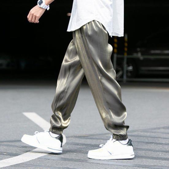 Cargo Pants Ice Silk Dressing Male Popular Drawstring Ankle Tied for Working