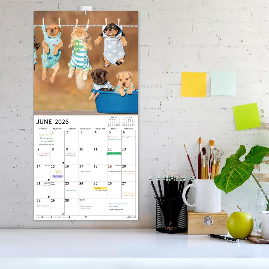 2026 Wall Calendar, 2026 Funny Dogs Calendar, 12 Months from Jan 2026 - Dec 2026, 12" x 24" Open, Funny Wall Calendar, Cute Dog Calendar with Thick