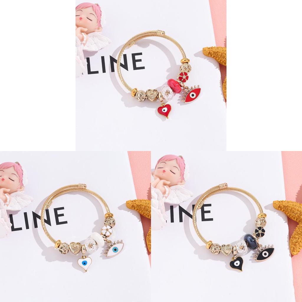 Stainless Steel Jewelry Womens Geometric Heart Eye Charm Bracelet With Crystal Open Cuff For Gift Giving