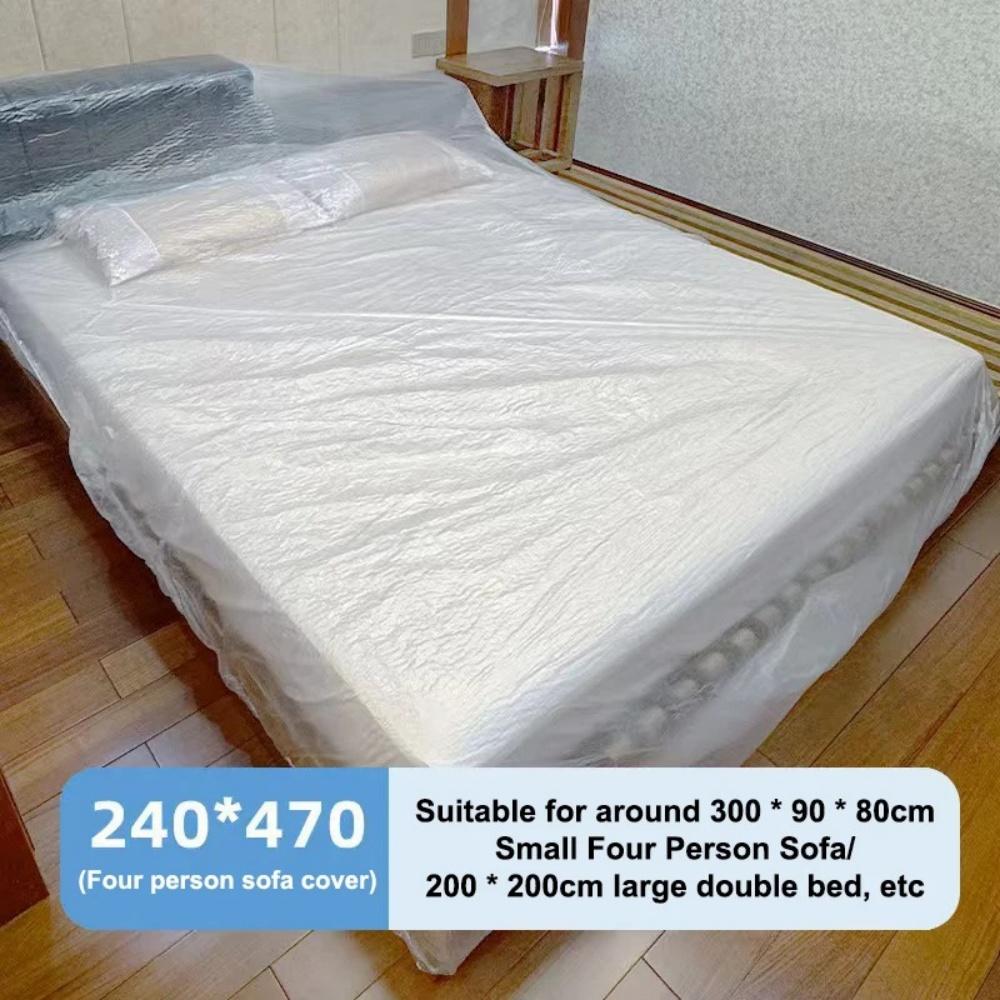1PC Transparent Disposable Bed Dust Cover Waterproof Thick Plastic Furniture Protection Easy Application Elastic Edges