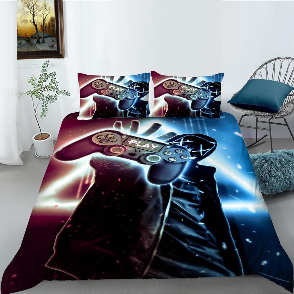 Bettwäsche-Set mit 3D-Game-Controller-Muster, Doppelbett, Bettbezug, Kissenbezug, Heimbettwäsche, AUKing, volle Größe, Heimdekoration