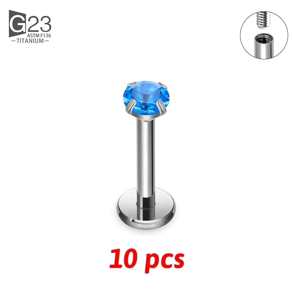 10Pc G23 Titanium Labret Lip Piercing Stud Internally Threaded Zircon Ear Stud Helix Cartilage Tragus Body Piercing Jewelry
