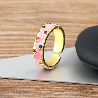 

Nidin Hot Sale 6 Colors Copper Inlaid Zircon Charm Open Rings Adjustable For Women Men Engagement Wedding Party Finger Jewelry resizable розовый