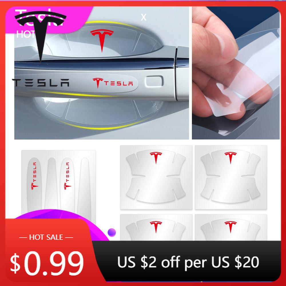 Car Sticker 2025 New Tesla 4/8Pcs Car Door Handle Guard Sticker Door Bowl Badge Auto Accessories For Tesla Model 3 Y S X 2017-20