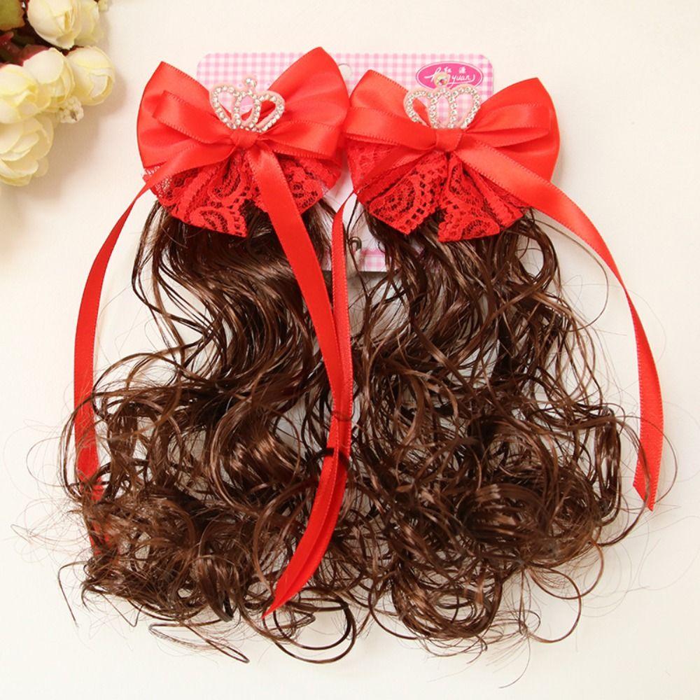2Pcs Wavy Kids Hairpin Wig Cute Wig Braid Hairpin Hair Accessories Children Hair Clip  Girls
