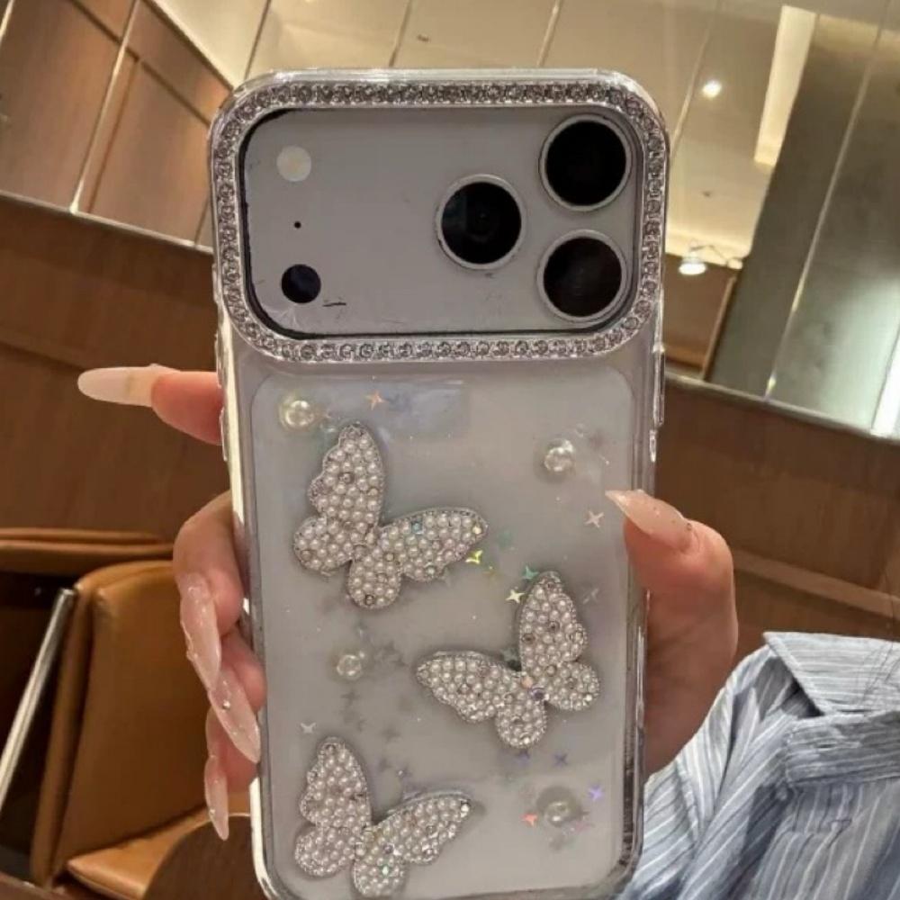 

Elegant Resin Pearl Butterfly iPhone 16/17 Pro Max 15 Pro Case Women Protective Cover with Luxury Design iPhone 15