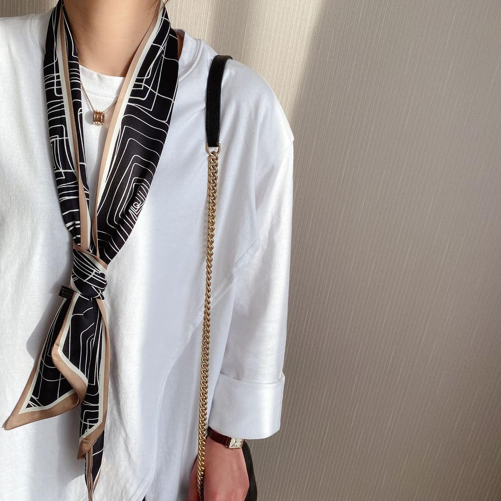 Primavera e verão cetim longo cachecol para mulheres protetor solar xale moda beleza cena cetim longo cachecol versátil viagem cachecol